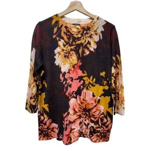 Talbots Womens Sweater Merino‎ Wool 3/4 Sleeves Size X Floral Preppy Pullover